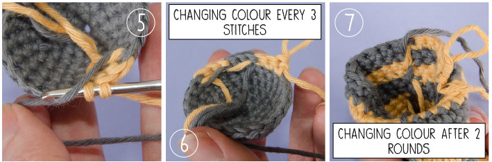 carrying yarn behind stitches in crochet colour change step by step