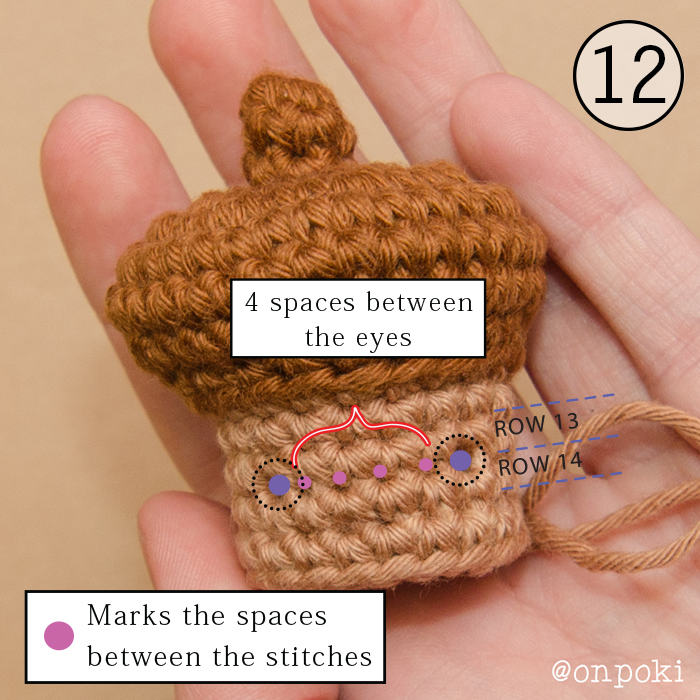 Putting the eyes on free acorn amigurumi pattern