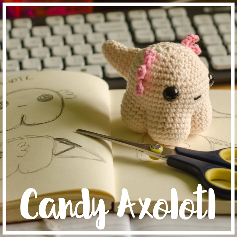 CANDY AXOLOTL – mini axolotl crochet handmade amigurumi rattle optional –